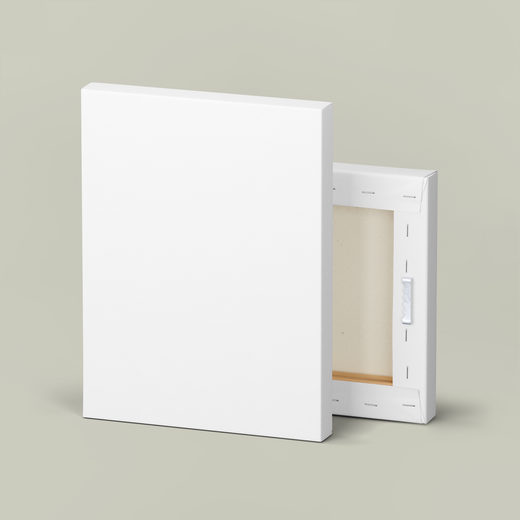 Front and back view of a stretched canvas, 1.25 inch deep profile